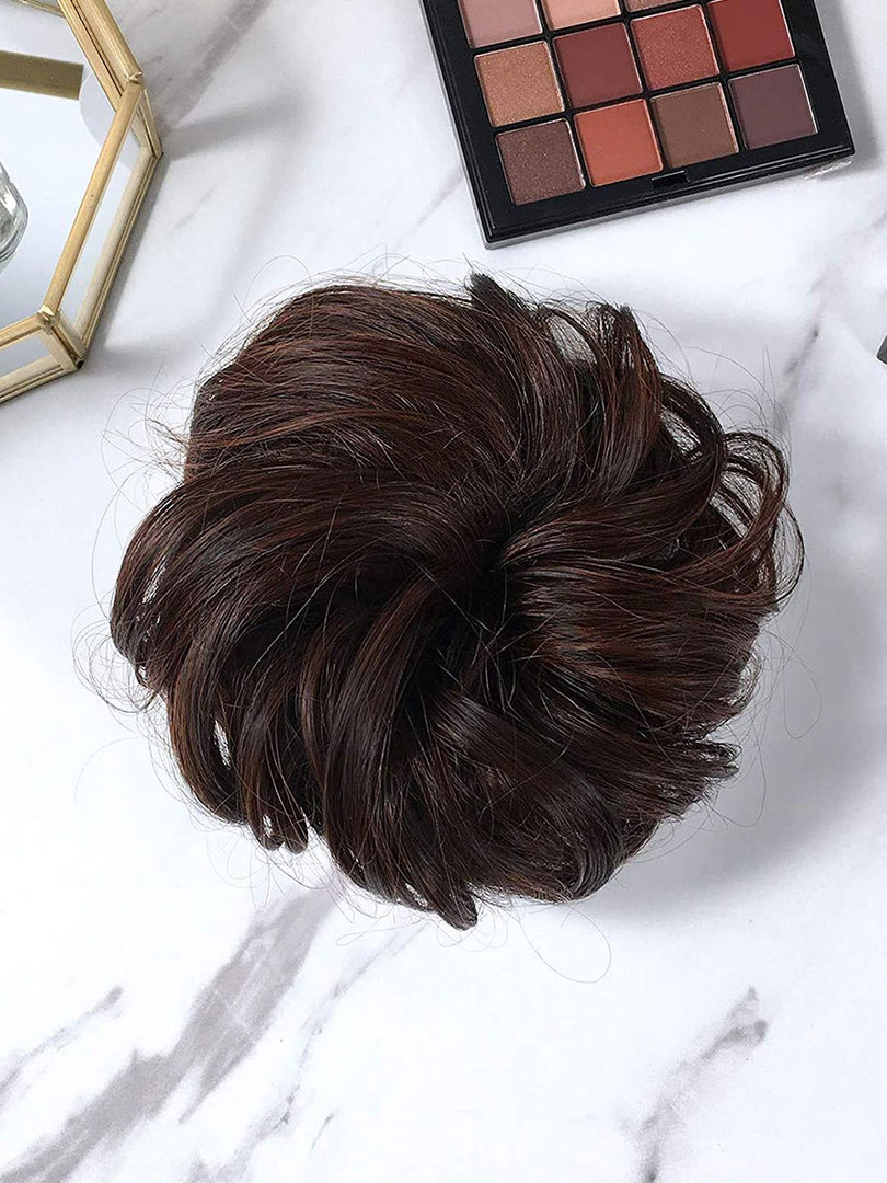 MAJESTIQUE Majestique Set of 1 Brown Messy Bun Artificial Hair Scrunchie with Elastic Rubber Band